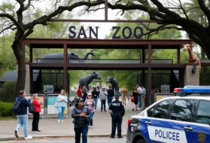 Entrance of San Antonio Zoo with visitors