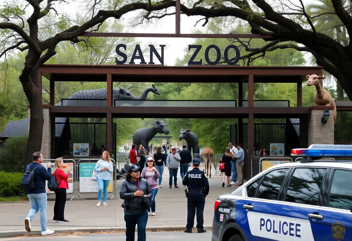 Entrance of San Antonio Zoo with visitors