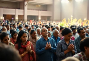 Diverse group of people participating in a spiritual gathering at SEEK 2027.