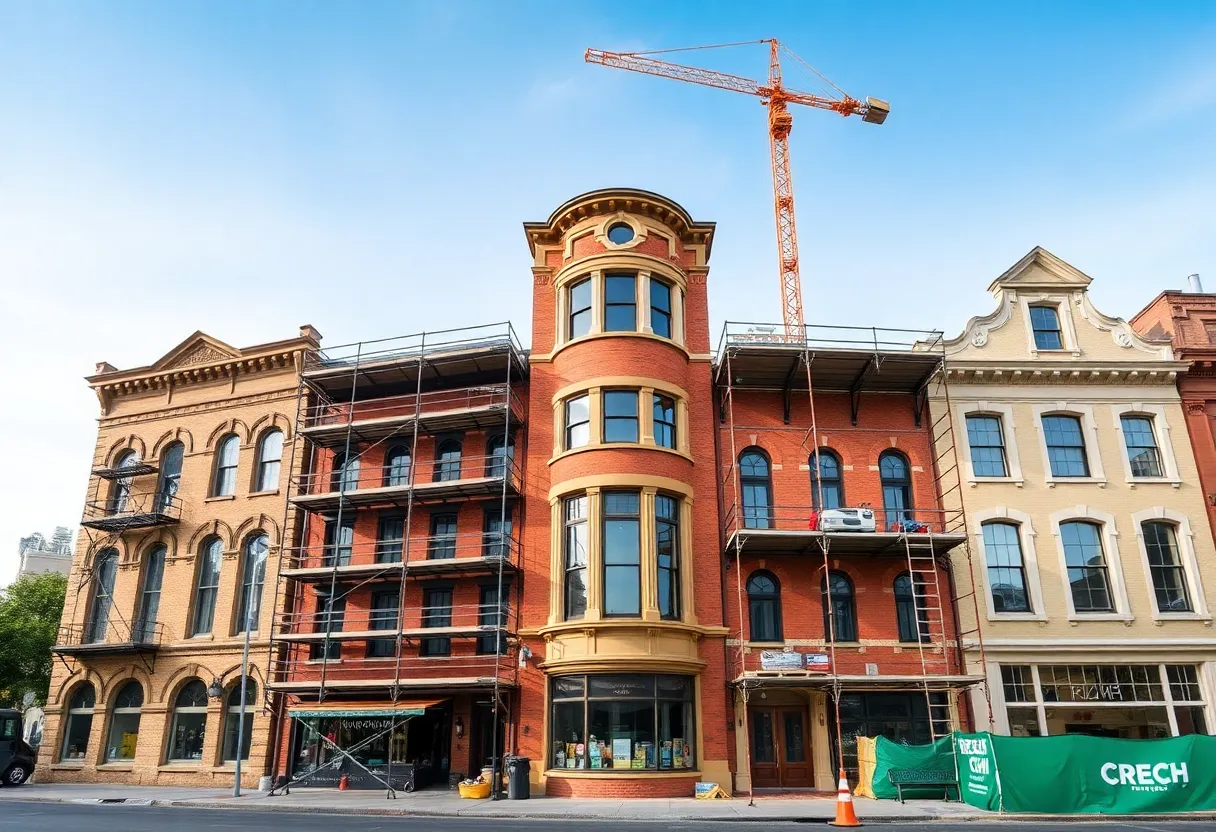Historic buildings undergoing renovation in Seguin Downtown