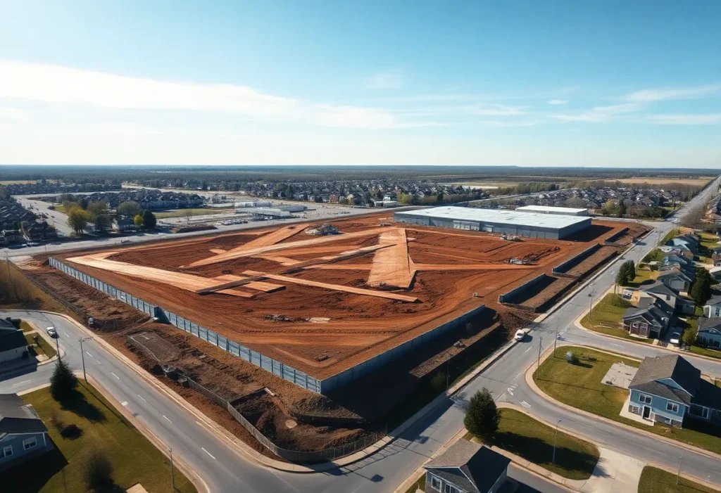 Aerial view of Seguin Town Center construction site