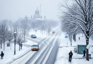 Snow-covered streets during severe winter storms.