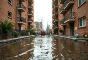 Sewage overflow visible outside Diamonte Apartments in San Antonio