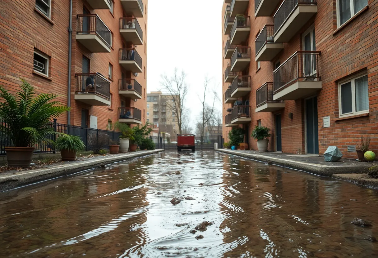 Sewage overflow visible outside Diamonte Apartments in San Antonio