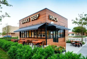 Architectural rendering of the new Shake Shack restaurant in Leander, Texas