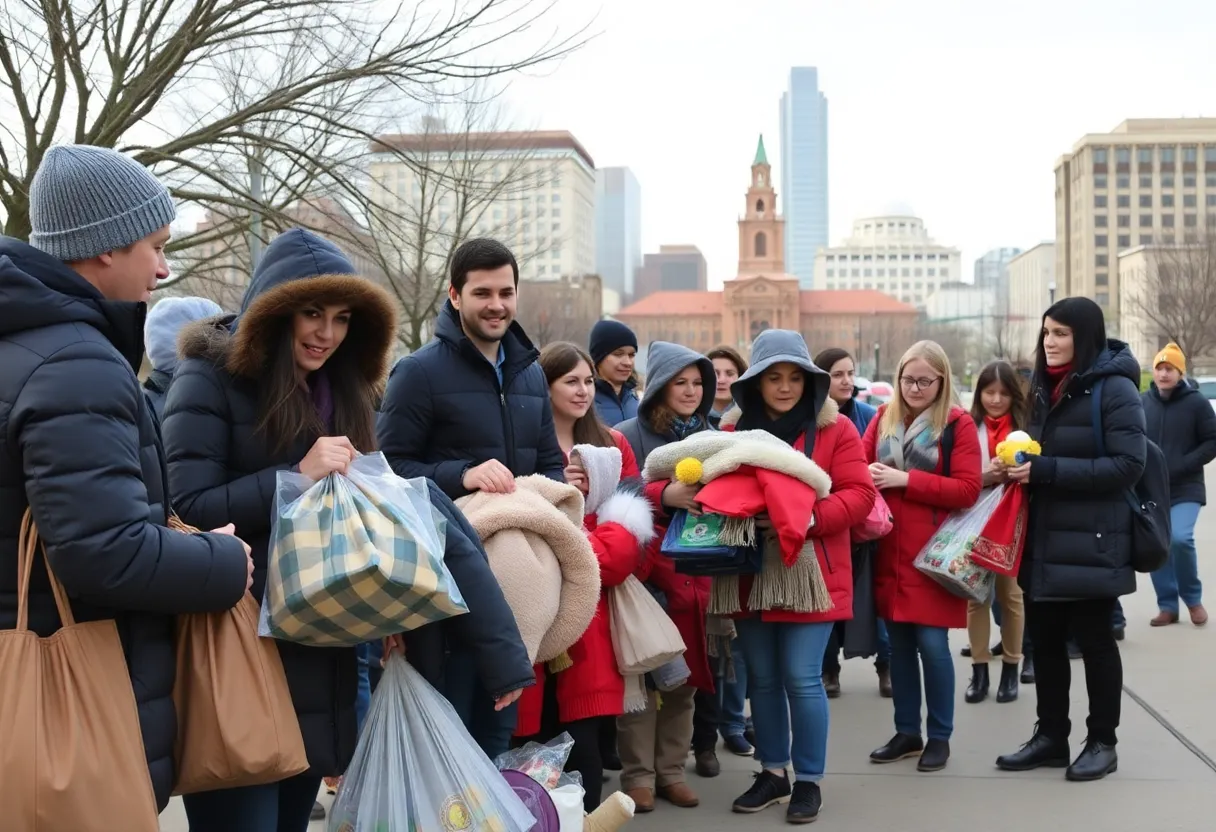 Volunteers collecting donations for the Share the Warmth drive in San Antonio