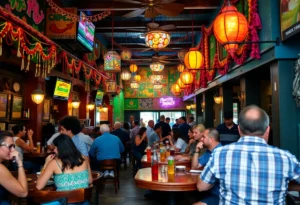 Sin Yolanda Cantina with people enjoying dining on the San Antonio River Walk