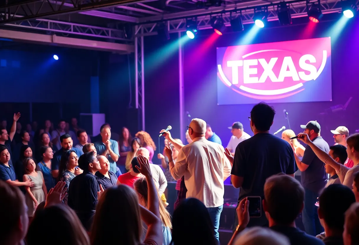 A lively concert performance showcasing local Texas musicians.