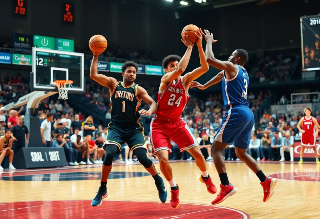 Basketball game action between the San Antonio Spurs and New Orleans Pelicans