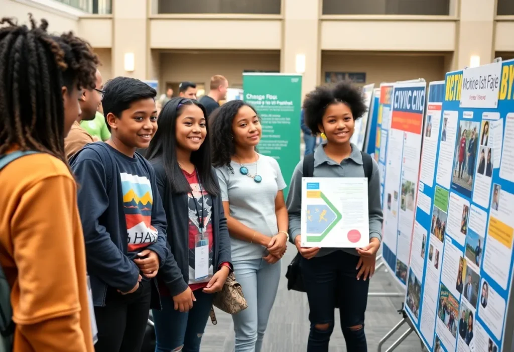 Students presenting their civic improvement projects at the San Antonio Civics Fair.