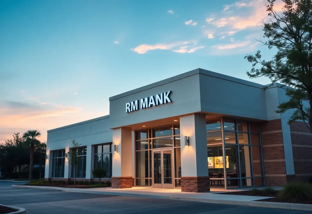 Exterior of Sunflower Bank showcasing modern architecture.