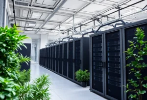 A modern data center showcasing high-performance computing infrastructure in Texas.
