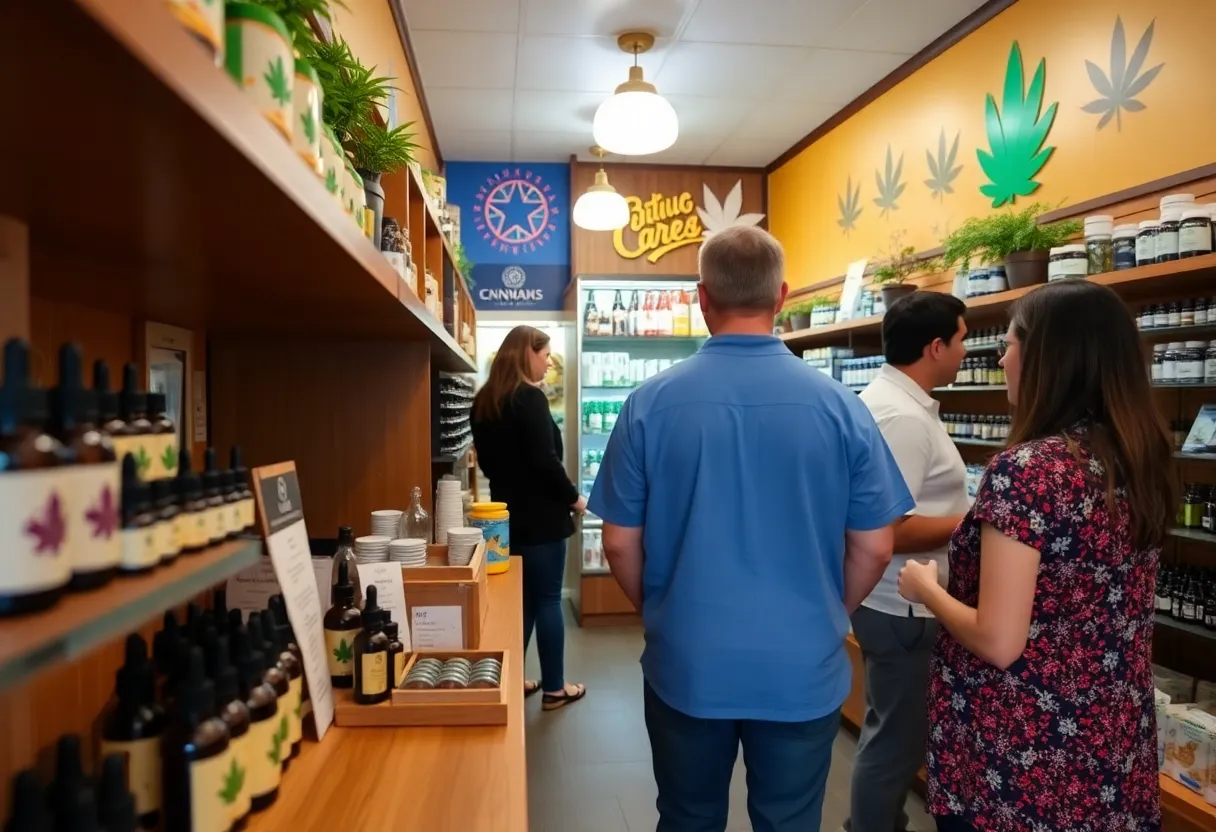 A well-stocked medical marijuana dispensary in Texas with various cannabis products.