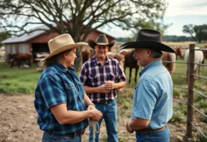 A peaceful Texas ranch scene depicting community support.
