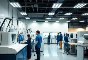 Students training in a semiconductor fabrication facility