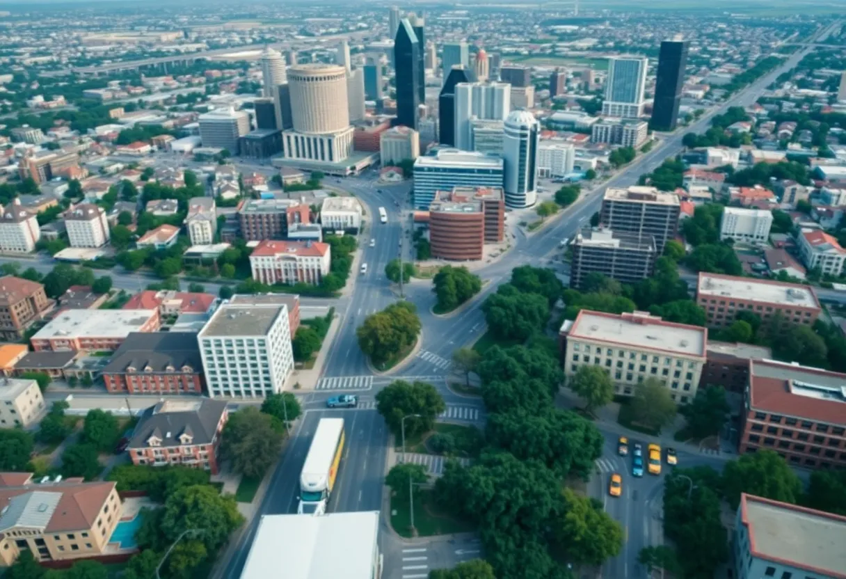 Aerial view of moving trucks in Dallas, Texas