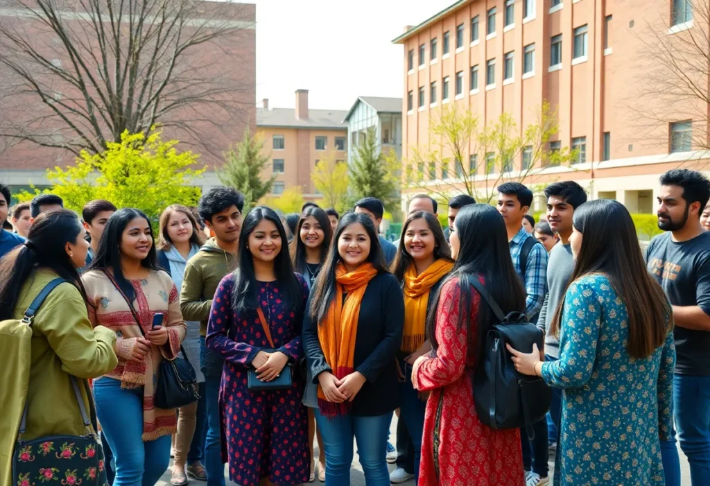 Diverse group of students celebrating cultural traditions at a Texas university.