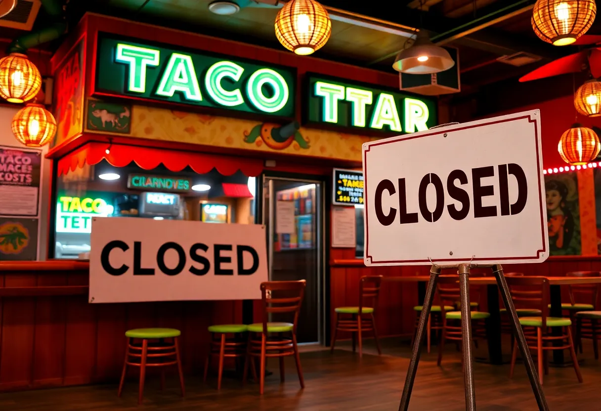 Closed Torchy's Tacos location with colorful decor