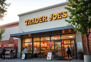 Trader Joe's store in San Antonio with shoppers at the entrance.