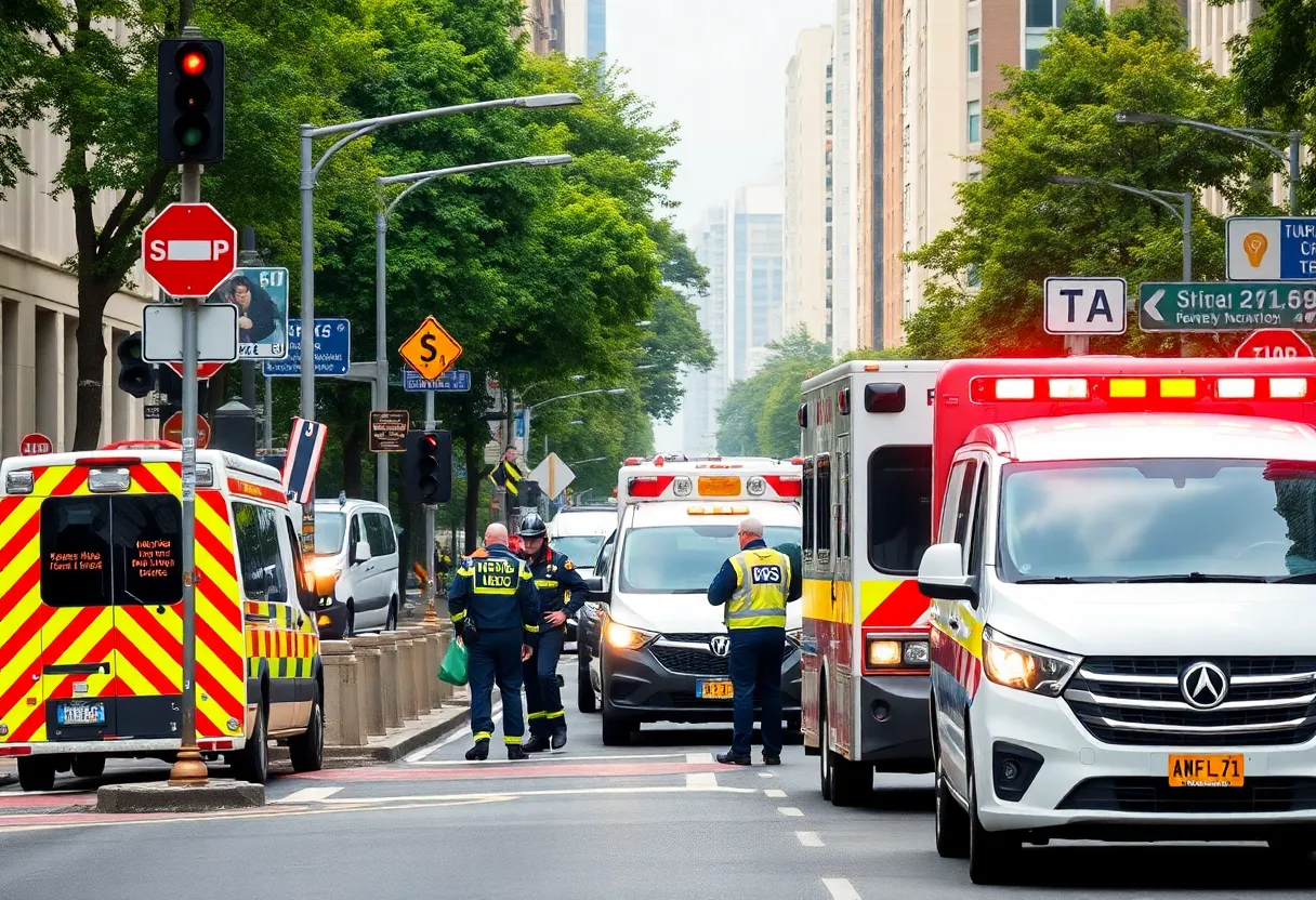 Traffic accident scene in San Antonio with emergency responders.