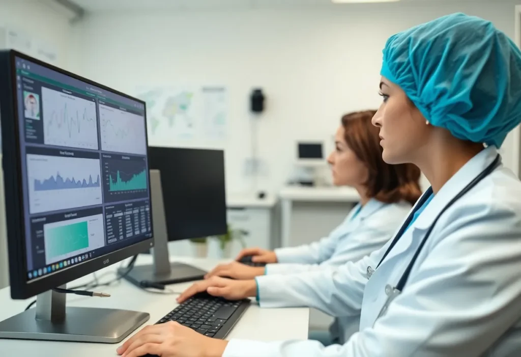 Healthcare professional analyzing flu activity statistics