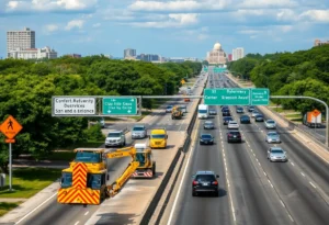 Construction site of U.S. Route 90 expansion in San Antonio