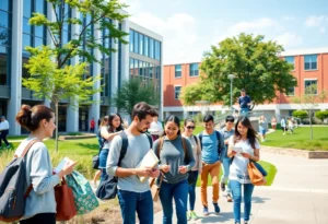 Students at the University of Texas at San Antonio interacting on campus.