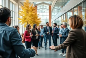 UTSA campus with students and government discussions