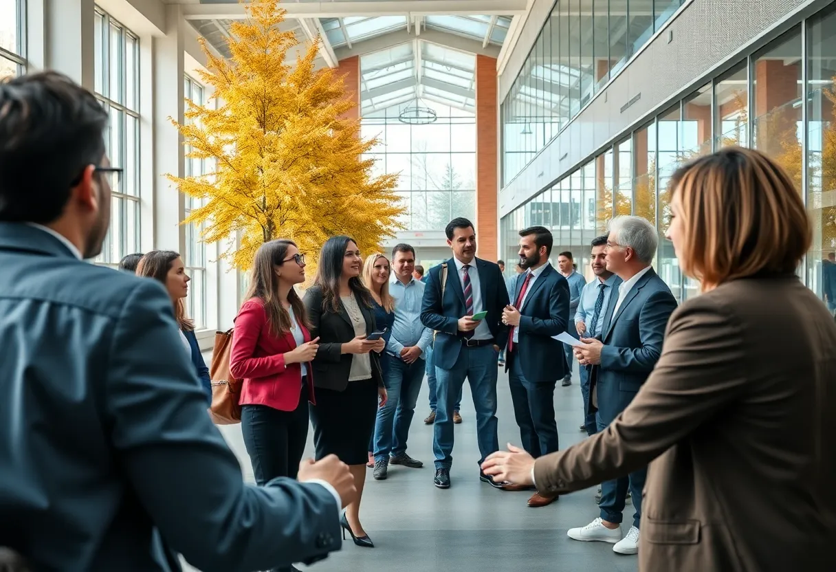 UTSA campus with students and government discussions