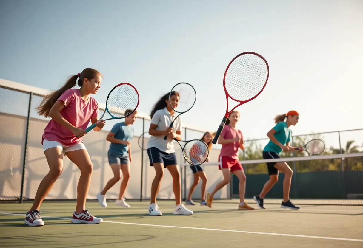 Uvalde High School tennis team practicing on the court