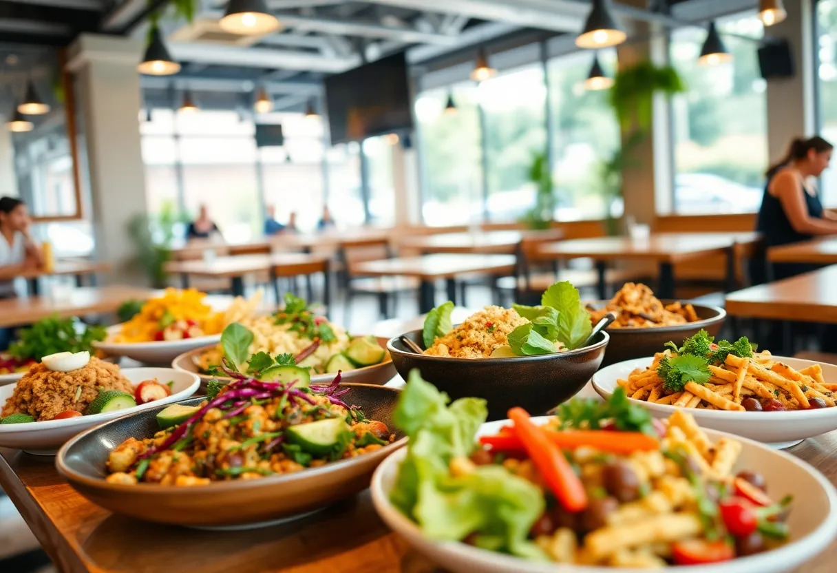 A colorful selection of vegan dishes from various restaurants in San Antonio