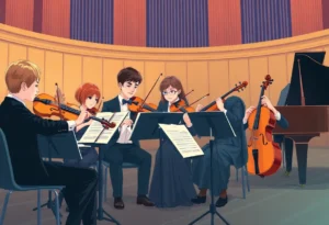 Young classical musician performing in concert