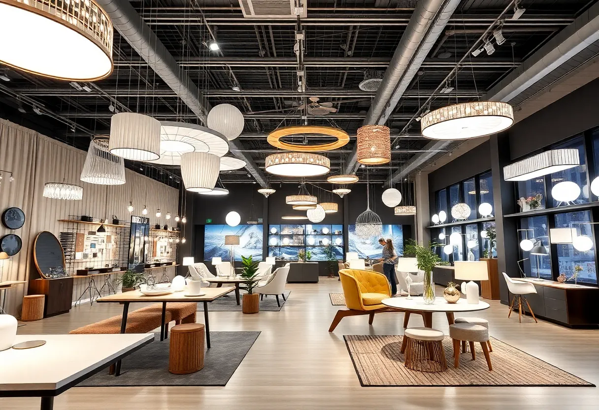 Interior of Visual Comfort & Co. showroom in San Antonio featuring designer lighting products.
