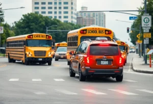 Waymo Robotaxis passing a stopped school bus in Austin.