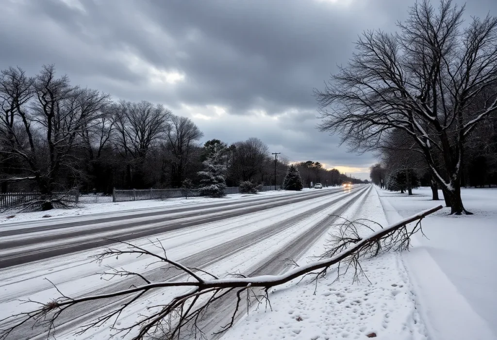 Texas landscape affected by severe winter storm with ice and snow