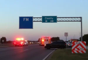 Emergency vehicles at a car accident site on FM 78 in San Antonio