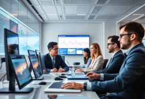 Futuristic political campaign office using AI technology