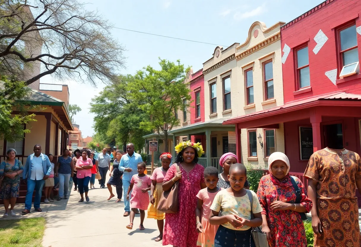 Community scene from RISE documentary showing Black freedom communities in Austin