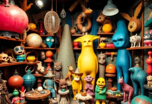 Interior view of Austin Museum of the Weird with colorful displays of curiosities