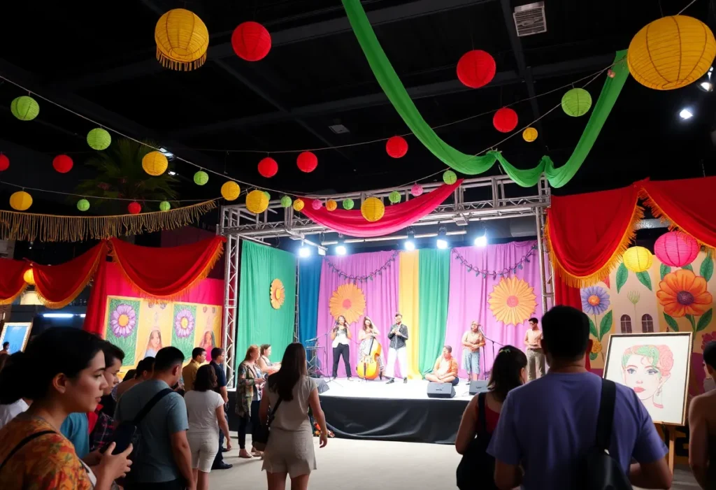 Attendees at the Bad Bunny themed pop-up event in San Antonio enjoying the cultural experience.