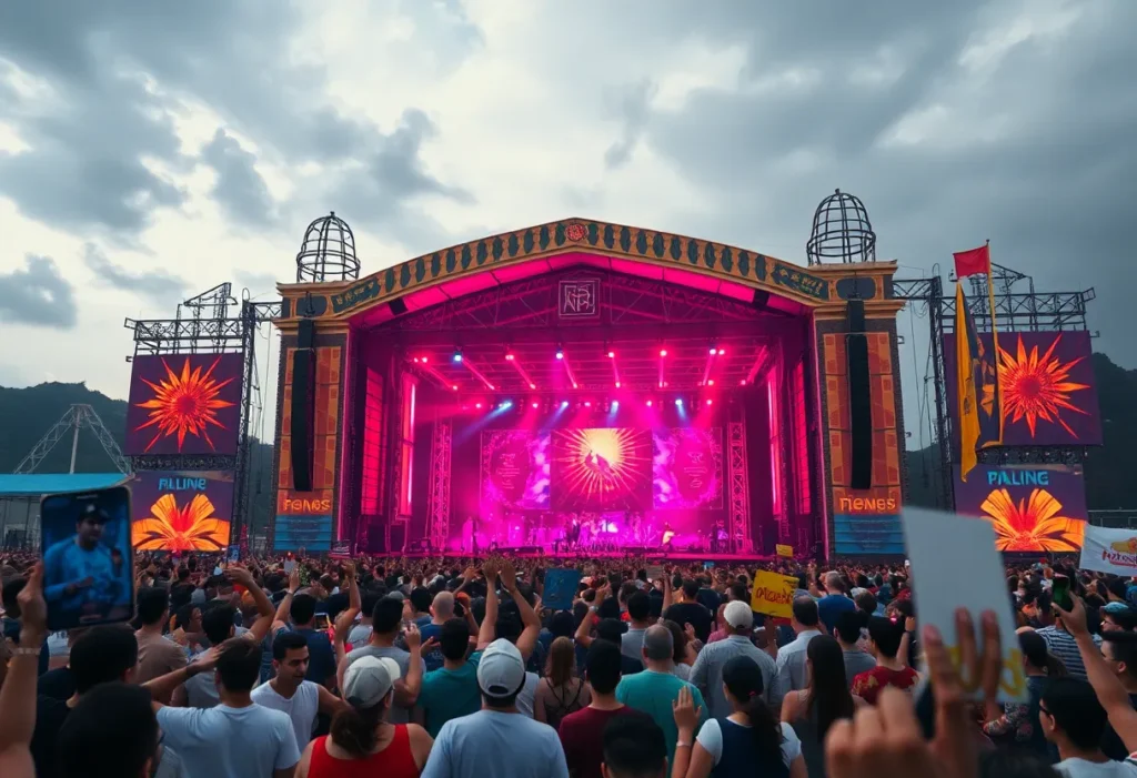 Crowd enjoying Bad Bunny's performance at Super Bowl LX