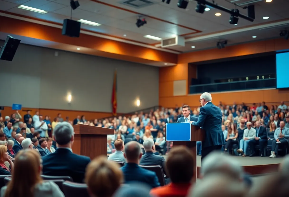 Candidates debating for Bexar County Judge at a civic auditorium