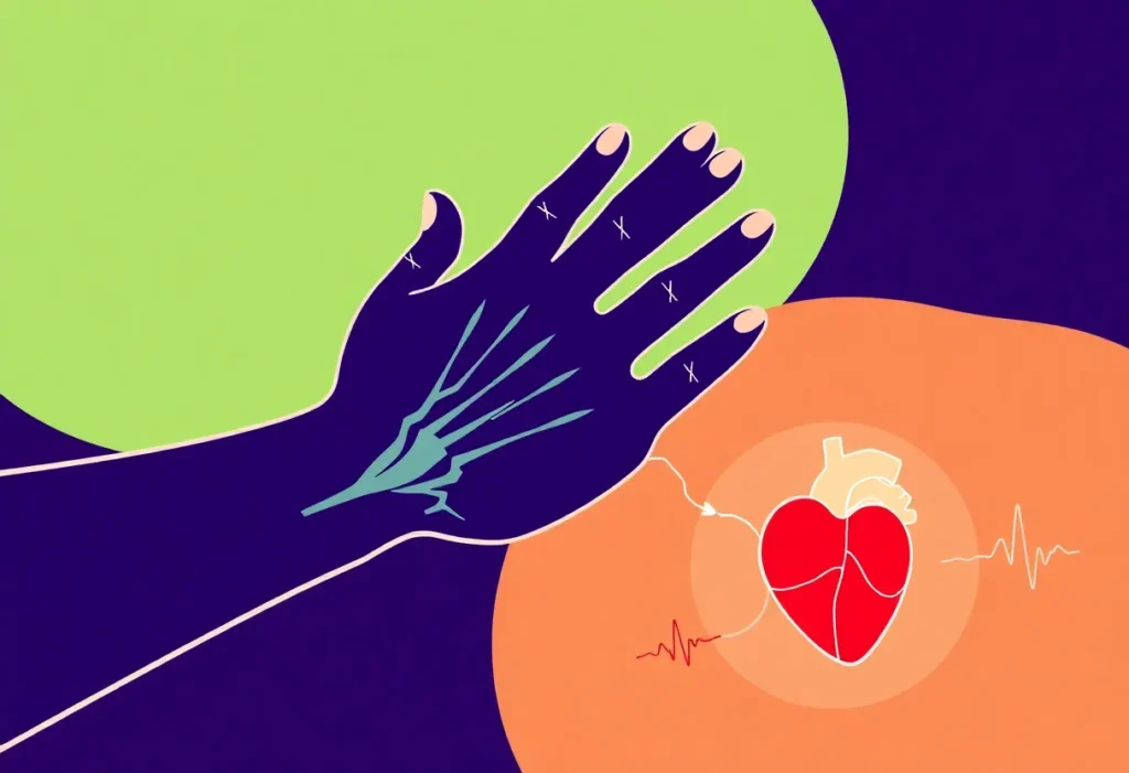 Illustration depicting the link between carpal tunnel syndrome and cardiac health.