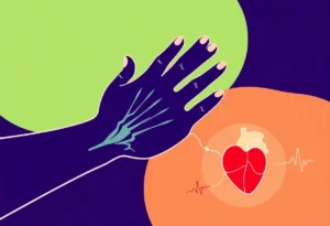 Illustration depicting the link between carpal tunnel syndrome and cardiac health.