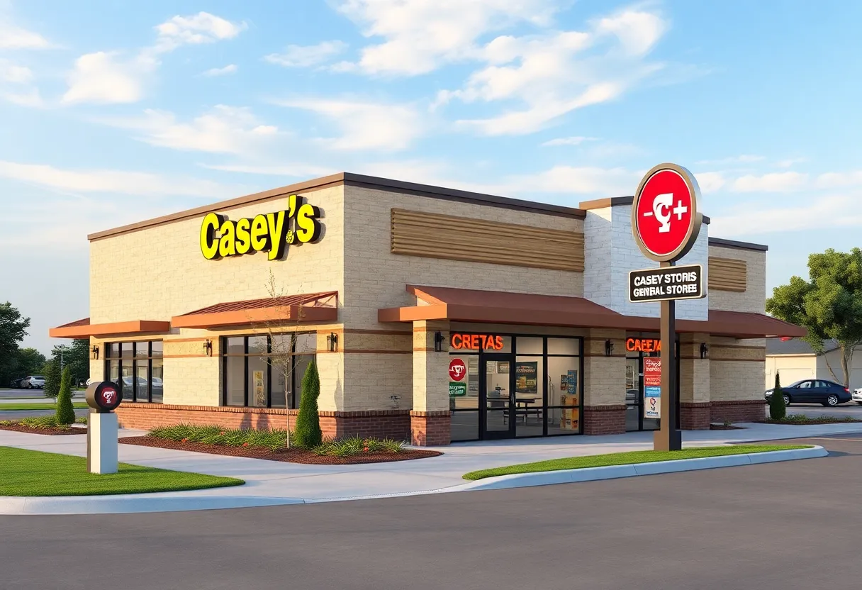 Architectural rendering of a new Casey's General Store location in Texas.