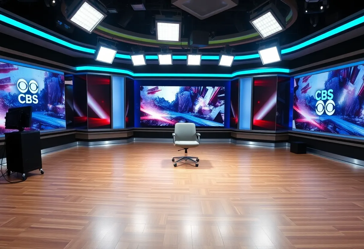 Empty anchor chair in CBS newsroom representing changes
