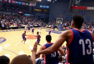 Basketball players in action during the Celtics Mavericks game