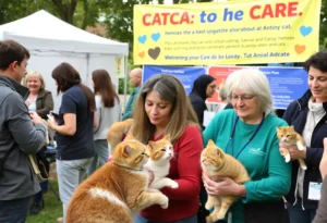 A community gathering for free cat care services
