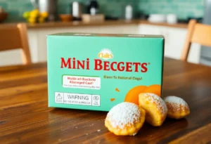 Mini Beignets with warning label about allergens