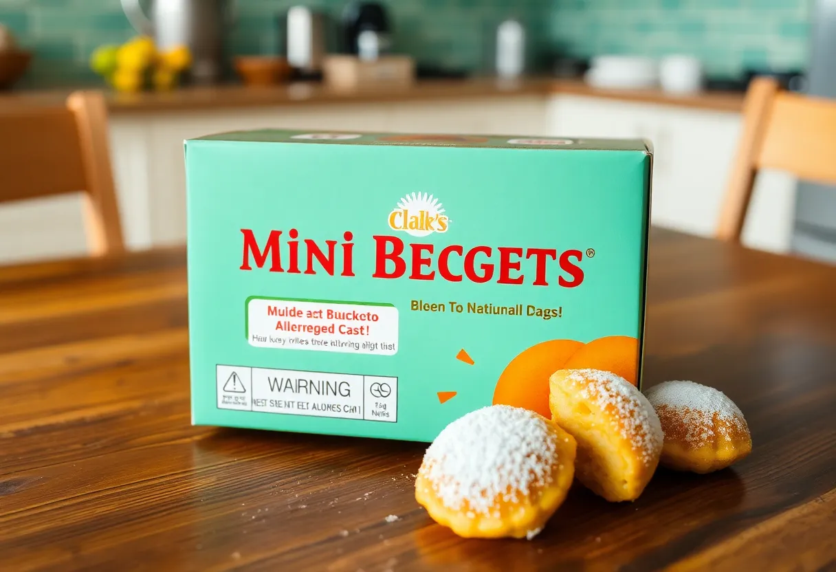 Mini Beignets with warning label about allergens